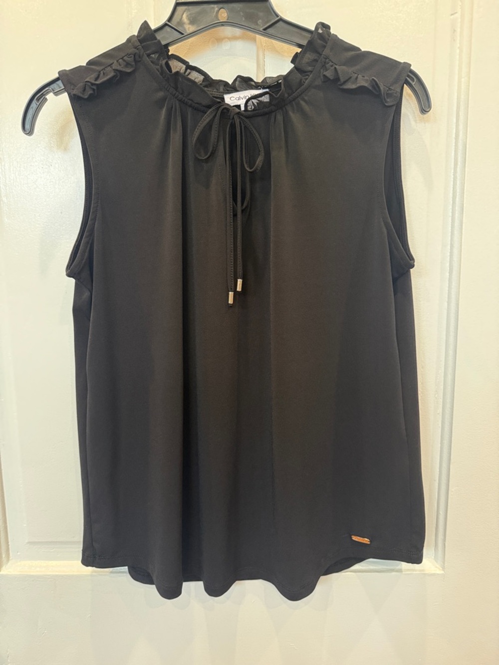 Calvin Klein Black Sleeveless Ruffle Tie-Neck Camisole